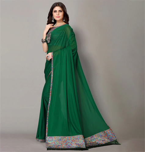 Green & Blue Digital Border Saree